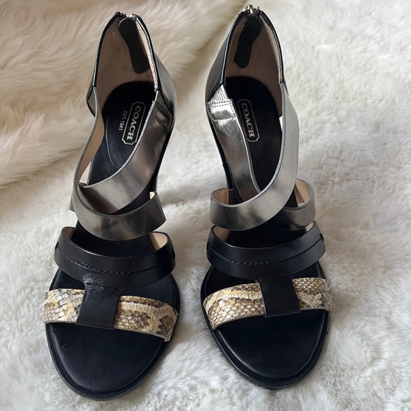 Coach Tawnee Leather Strappy Heels mirrored, vachetta and python embossed Leathe - Picture 6 of 17